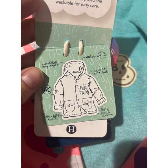 Hatley 8 pink color changing heart raincoat terry lining hooded pockets nwt - Picture 9 of 10